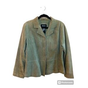 Brandon Thomas Womens Green Peridou Button Front Suede Jacket Size XL Lined